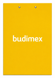 CLIPBOARD standard BUDIMEX - CLIPBOARDwersja standard.         Format A4, tektura 1.9mm oklejona papierem 150g      Zadruk 4/4      Pokryte folią błyszczącą      Mechanizm standardowy 100mm